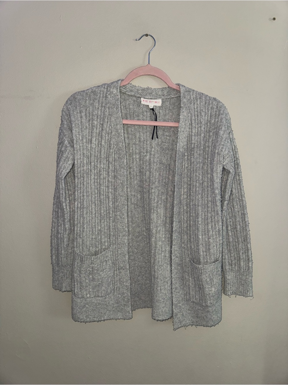 Pink Republic Open-Front Ribbed Cardigan - Gray